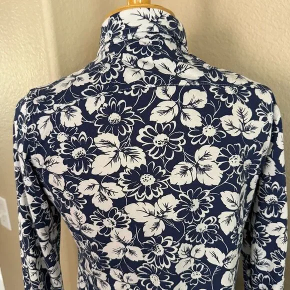 NWOT Polo Ralph Lauren Womens Floral Cotton Knit Oxford Shirt Navy White Medium - Picture 7 of 14